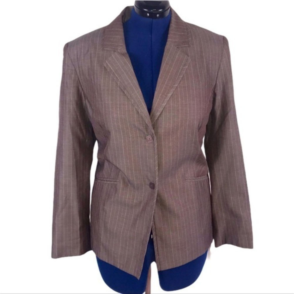 Norton McNaughton Women’s 14 brown pinstripe 2 button fully lined classic blazer